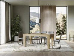 Mesa de comedor extensible de madera Kristo patas en V-Color Blanco-Base y soporte con ruedas-Alargaderas -Ancho extensible