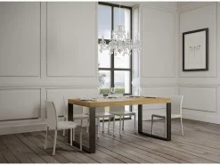 Mesa de comedor extensible tiroz-Color Natural-Soporte 4 pies-5 alargaderas gruesas-Ancho extensible