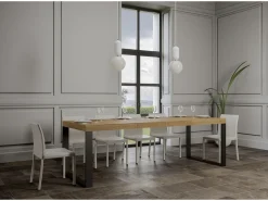 Mesa de comedor extensible tiroz-Color Natural-Soporte 4 pies-5 alargaderas gruesas-Ancho extensible