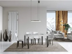 Mesa de comedor extensible Karry-Color Blanco-Base y soporte con ruedas-Ancho extensible