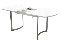 Mesa de comedor extensible blanca 140/180 x 80 cm, adecuada para 4 a 6 personas, patas de metal plateado