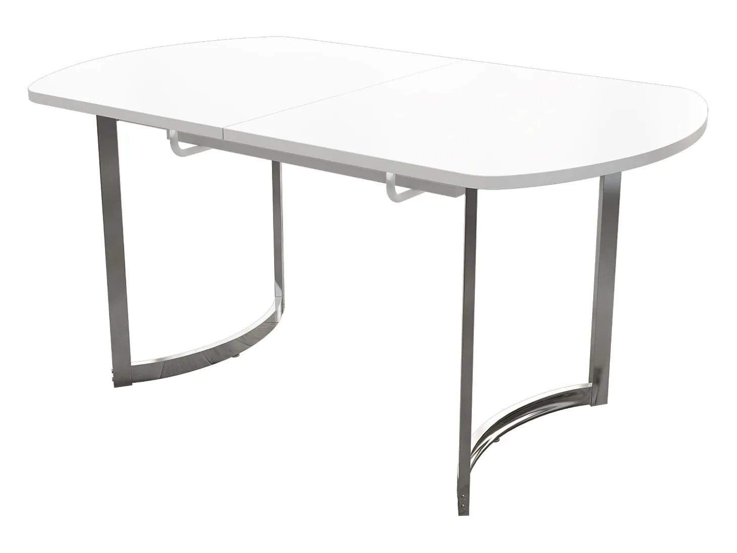 Mesa de comedor extensible blanca 140/180 x 80 cm, adecuada para 4 a 6 personas, patas de metal plateado