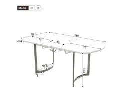 Mesa de comedor extensible blanca 140/180 x 80 cm, adecuada para 4 a 6 personas, patas de metal plateado
