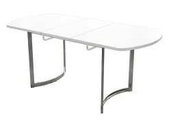 Mesa de comedor extensible blanca 140/180 x 80 cm, adecuada para 4 a 6 personas, patas de metal plateado