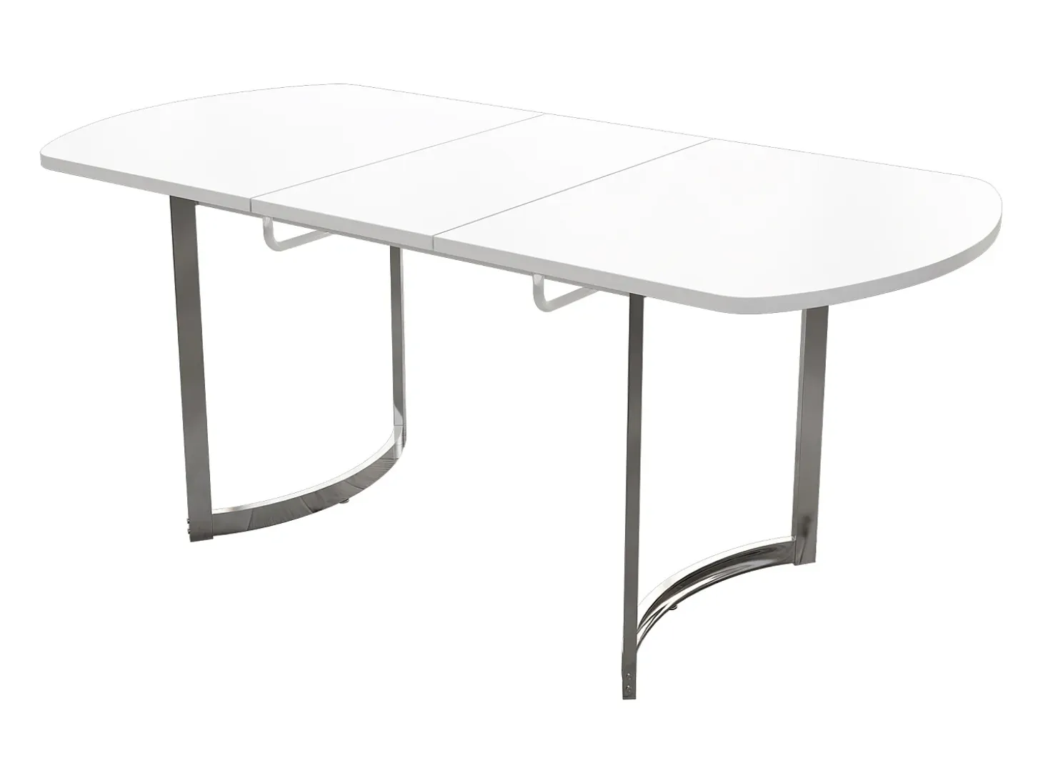 Mesa de comedor extensible blanca 140/180 x 80 cm, adecuada para 4 a 6 personas, patas de metal plateado