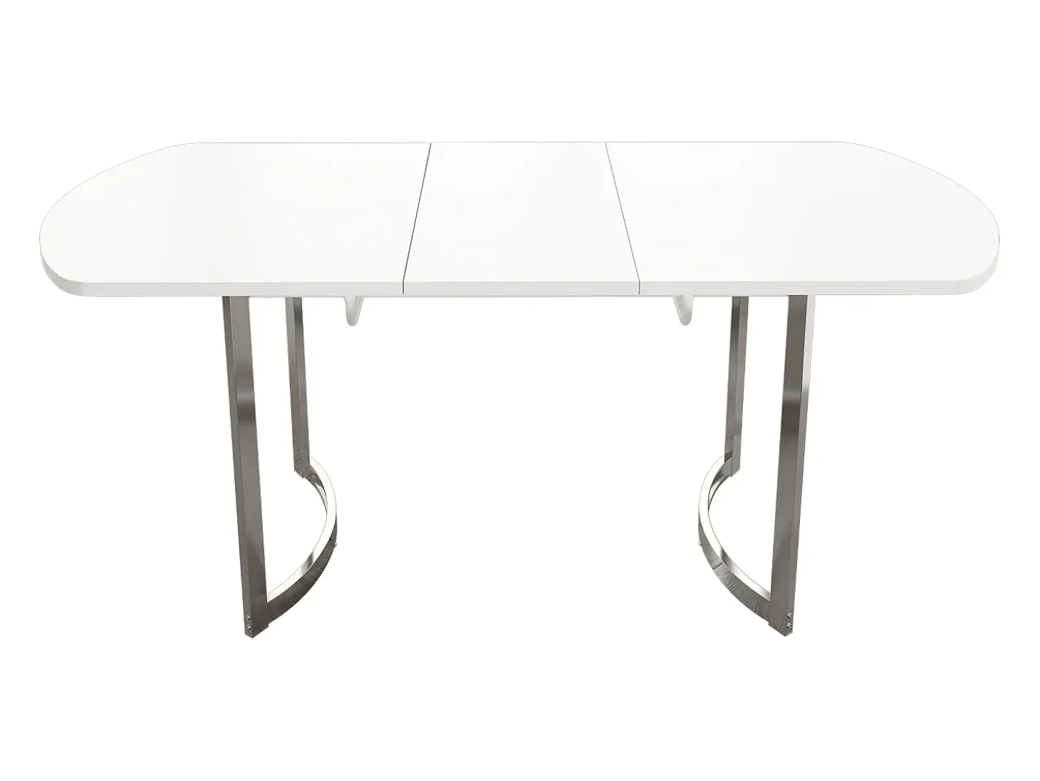 Mesa de comedor extensible blanca 140/180 x 80 cm, adecuada para 4 a 6 personas, patas de metal plateado