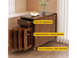 Mesa de comedor extensible y compacta, mesa de cocina de madera de 130 cm con almacenamiento y ruedas 360°, para 2 a 6 personas, acabado nogal