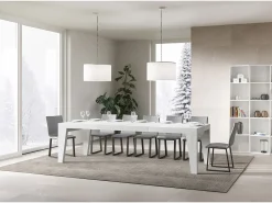 Mesa de comedor extensible de madera Naxo.-Color Blanco-Soporte 2 pies-Alargaderas -Ancho extensible