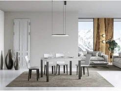 Mesa de comedor extensible Karry-Color Blanco-Base y soporte con ruedas-Ancho extensible