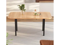 Mesa de comedor extensible para 4 a 6 cubiertos - L 120/160 x W 80 x H 75 cm - Madera MDF y metal - Natural