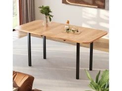 Mesa de comedor extensible para 4 a 6 cubiertos - L 120/160 x W 80 x H 75 cm - Madera MDF y metal - Natural