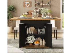 Mesa de comedor extensible 110-140×80cm - 4-6 personas - con 2 puertas - mesa de cuadros - Negro