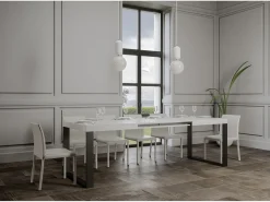 Mesa de comedor extensible tiroz-Color Blanco-Soporte 4 pies-Alargaderas -Ancho extensible