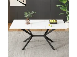 Mesa de comedor extensible para 4 a 6 personas en MDF y metal - Blanco y Negro