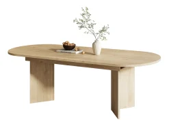 Mesa de comedor extensible 160-200x90x75 cm - para 6-8 personas - esquinas redondeadas - tablero grueso - MDF - natural