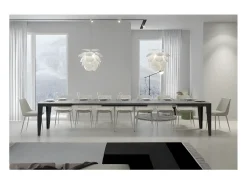 Mesa de comedor extensible evolución Flavio-Color Gris cemento-Ancho extensible