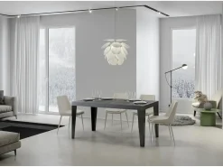 Mesa de comedor extensible Flavio-Color Gris cemento-Base y soporte con ruedas-Alargaderas -Ancho extensible
