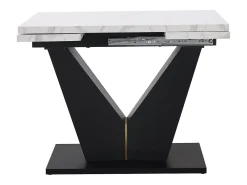Mesa de comedor extensible 159x75cm para 6 personas en MDF chapado en mármol blanco con patas negras