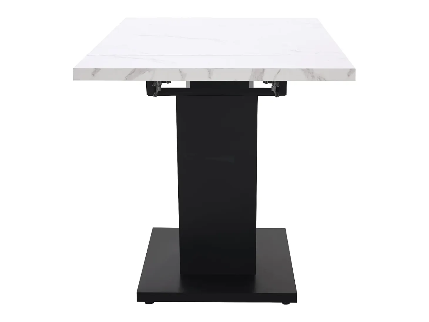 Mesa de comedor extensible 159x75cm para 6 personas en MDF chapado en mármol blanco con patas negras