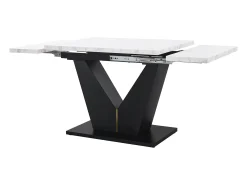 Mesa de comedor extensible 159x75cm para 6 personas en MDF chapado en mármol blanco con patas negras