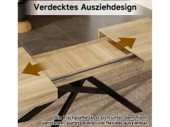 Mesa de comedor extensible - 140/180 x 80 x 76 cm - para 6 a 8 personas - patas de metal - MDF - natural