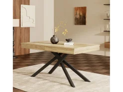 Mesa de comedor extensible - 140/180 x 80 x 76 cm - para 6 a 8 personas - patas de metal - MDF - natural