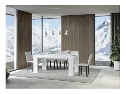 Mesa de comedor extensible de madera Ribo-Color Blanco-Base y soporte con ruedas-Alargaderas -Ancho extensible