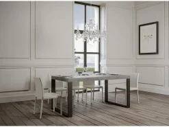 Mesa de comedor extensible tiroz-Color Gris cemento-Soporte 4 pies-Alargaderas -Ancho extensible