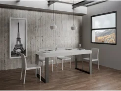 Mesa de comedor extensible tiroz-Color Blanco-Base y soporte con ruedas-5 alargaderas finas-Ancho extensible