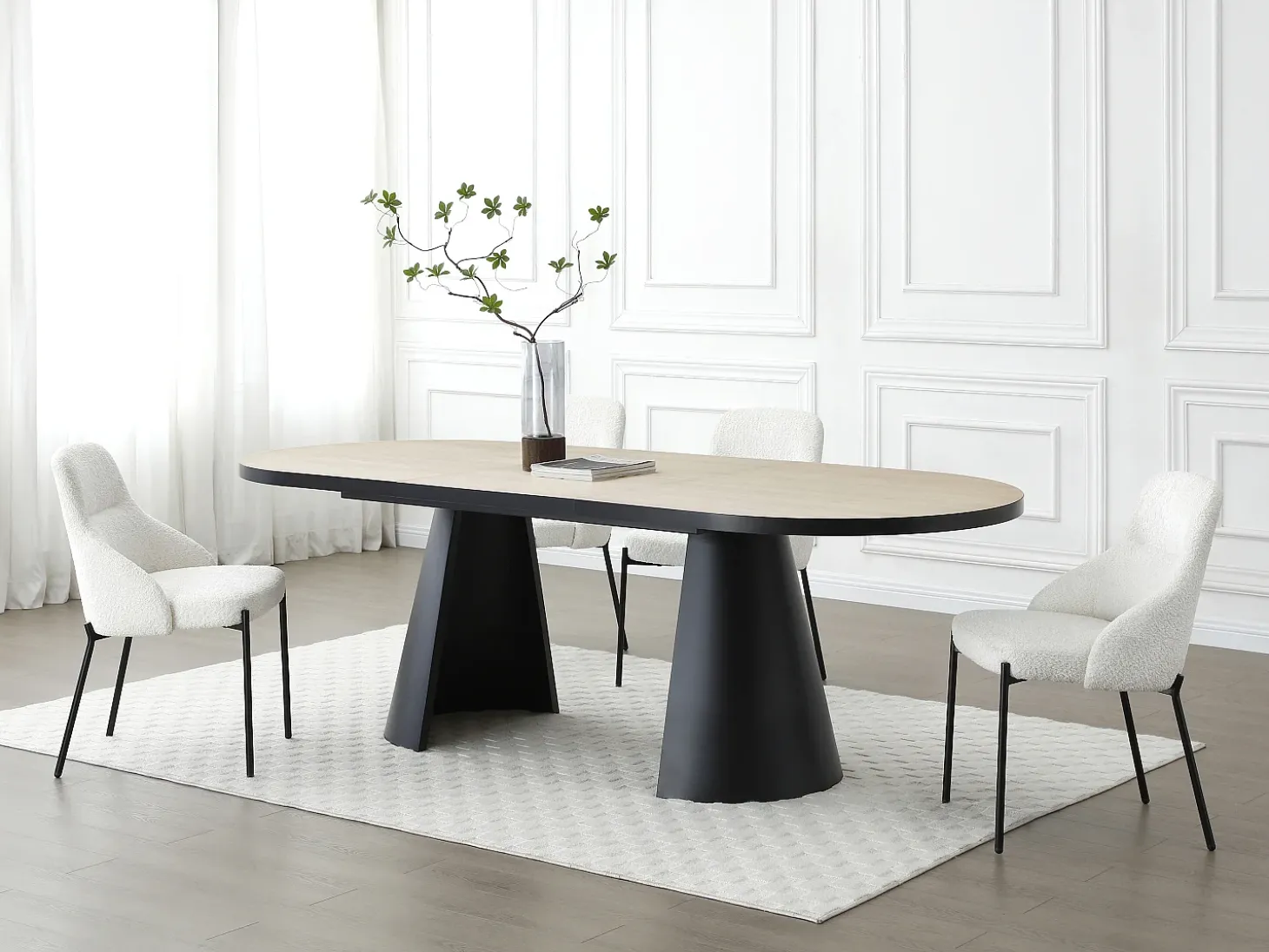 Mesa de comedor extensible de 6 a 10 personas en MDF y metal - Natural y Negro - KORIZEA
