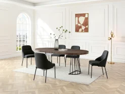 Mesa de comedor extensible 2 a 12 personas en MDF y acero - Marrón oscuro natural y negro - FIRELA