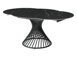 Mesa de comedor extensible de 4 a 8 cubiertos en cerámica y metal - Efecto mármol negro - CASTINA