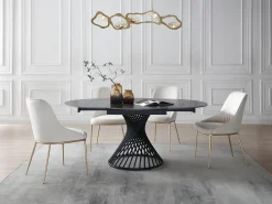 Mesa de comedor extensible de 4 a 8 cubiertos en cerámica y metal - Efecto mármol negro - CASTINA