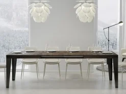 Mesa de comedor extensible Flavio-Color Marrón-Soporte 2 pies-5 alargaderas finas-Ancho extensible