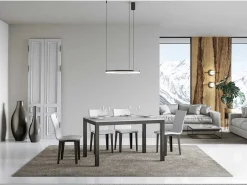 Mesa de comedor extensible Karry evolución-Color Blanco-Base y soporte con ruedas-Ancho extensible