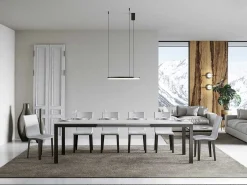 Mesa de comedor extensible Karry evolución-Color Blanco-Base y soporte con ruedas-Ancho extensible