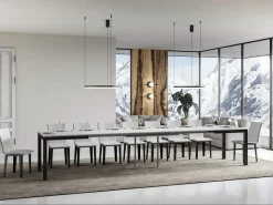 Mesa de comedor extensible Karry evolución-Color Blanco-Base y soporte con ruedas-Ancho extensible