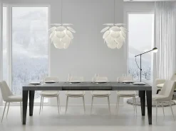 Mesa de comedor extensible Flavio-Color Gris cemento-Soporte 2 pies-Alargaderas -Ancho extensible