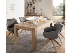 Mesa de comedor extensible de roble macizo blanqueado de 4 a 12 plazas L de 160 a 280 cm Kristen