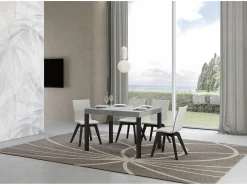 Mesa de comedor extensible Karry-Color Gris cemento-Soporte 4 pies-Ancho extensible