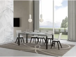 Mesa de comedor extensible Karry-Color Gris cemento-Soporte 4 pies-Ancho extensible