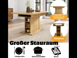 Mesa de comedor extensible de madera PB con espacio de almacenamiento - Natural claro