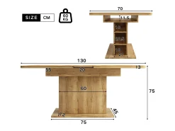 Mesa de comedor extensible de madera PB con espacio de almacenamiento - Natural claro