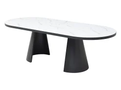 Mesa de comedor extensible para 6 a 10 personas en MDF - Efecto Mármol Blanco y Negro - KORIZEA