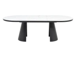 Mesa de comedor extensible para 6 a 10 personas en MDF - Efecto Mármol Blanco y Negro - KORIZEA