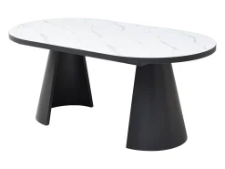 Mesa de comedor extensible para 6 a 10 personas en MDF - Efecto Mármol Blanco y Negro - KORIZEA