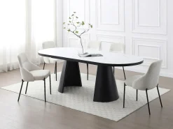 Mesa de comedor extensible para 6 a 10 personas en MDF - Efecto Mármol Blanco y Negro - KORIZEA