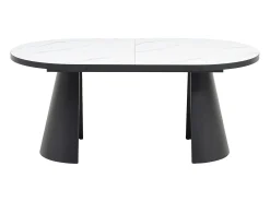 Mesa de comedor extensible para 6 a 10 personas en MDF - Efecto Mármol Blanco y Negro - KORIZEA