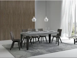 Mesa de comedor extensible Flavio-Color Gris cemento-Soporte 4 pies-Alargaderas -Ancho extensible
