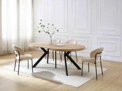 Mesa de comedor extensible 6 a 12 comensales de MDF y acero - Natural y negro - KOMONI